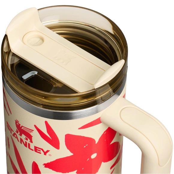 Stanley Cream and Red Floral Mug with Straw - Picture 3 of 3